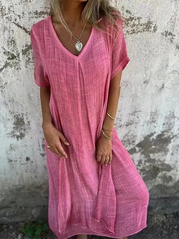 Fiorina - Loose Cotton and Linen V-Neck Dress