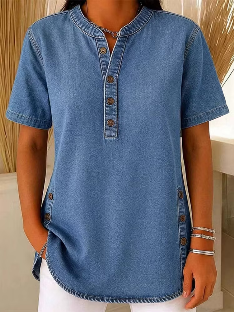Daphne – Denim top with button details