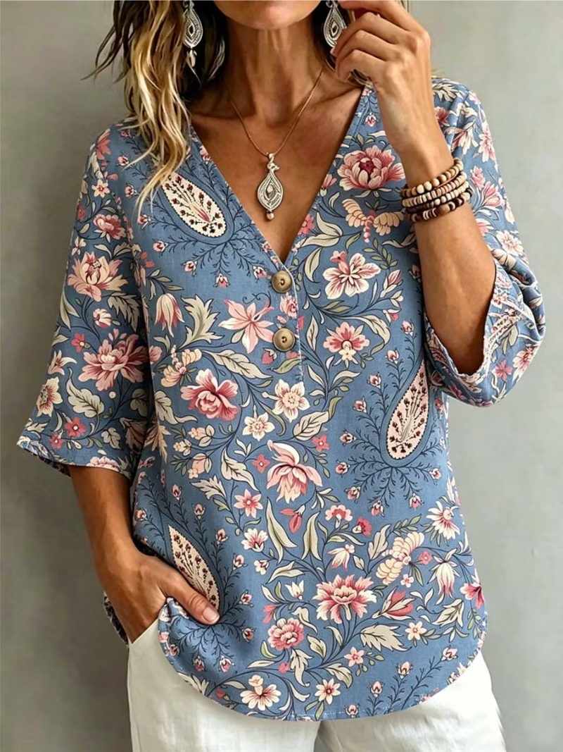 Elise – Floral V-neck blouse