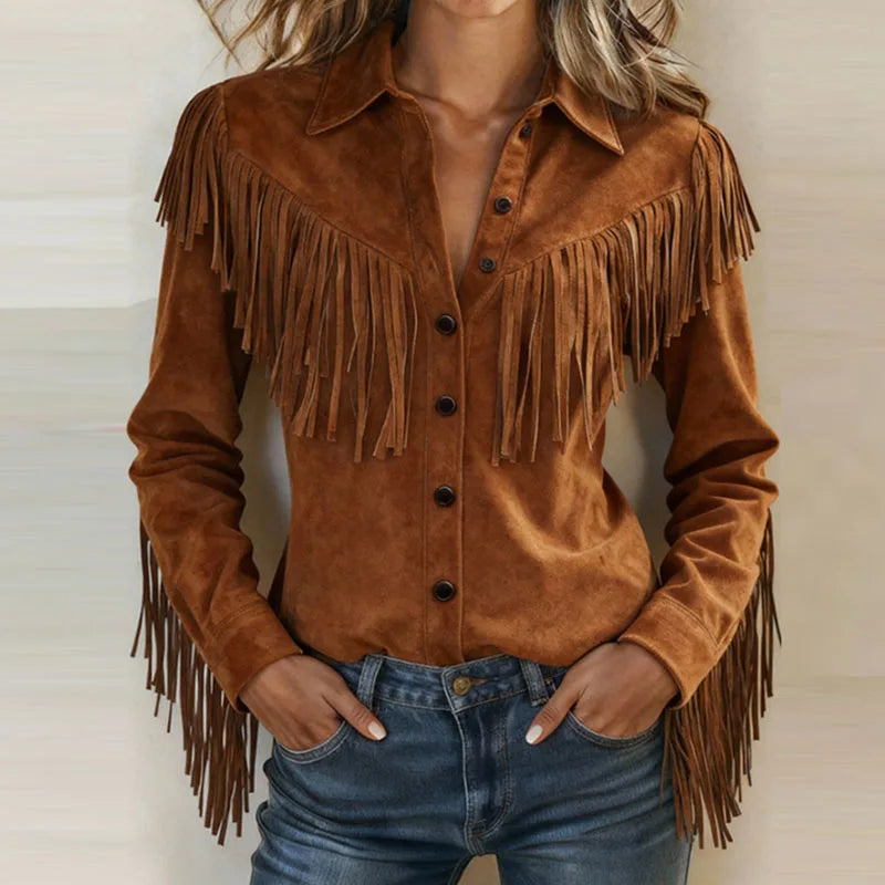 Faylarisse - Bohemian Suede Blouse with Fringe