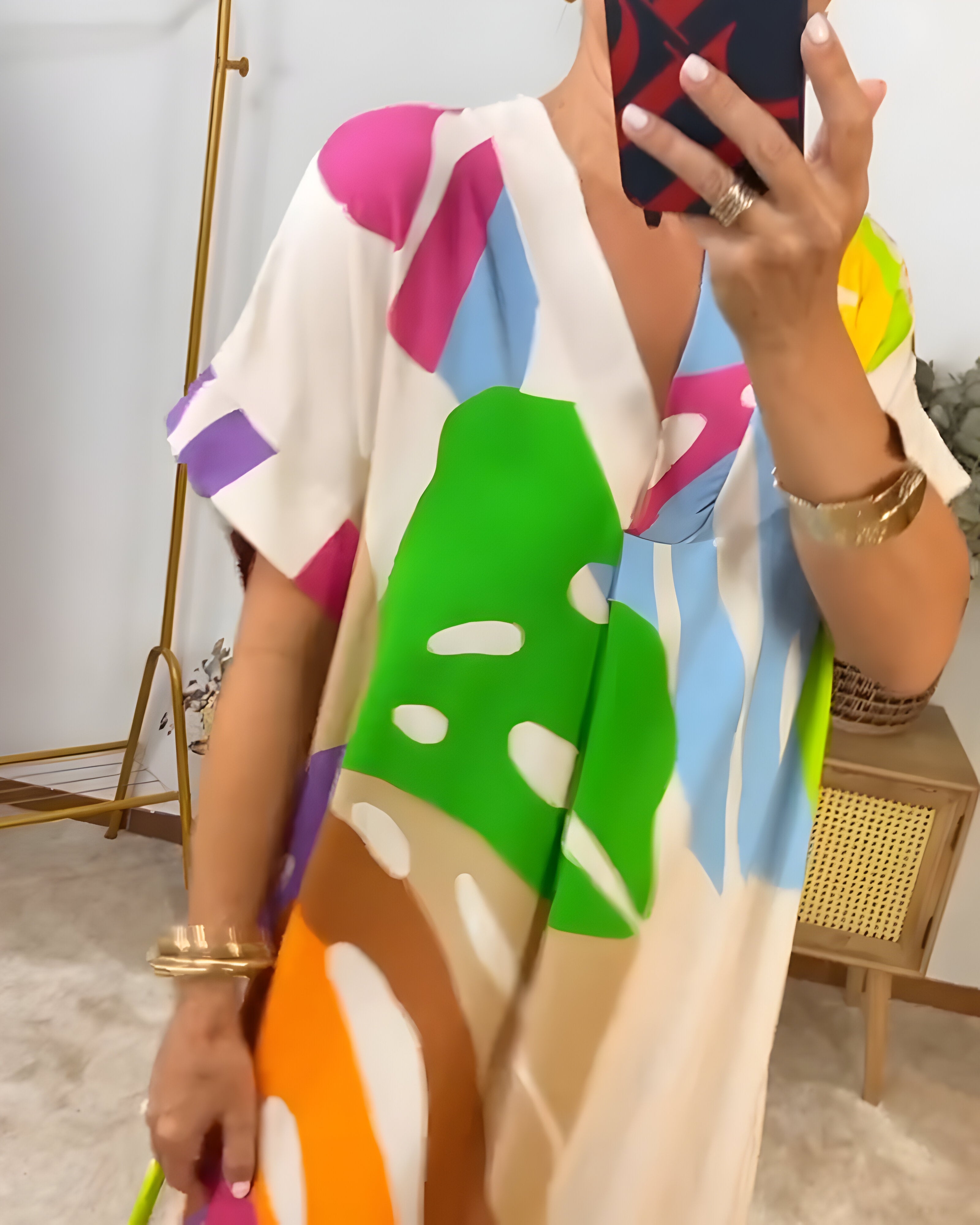 Nerissa - Casual dress with colorful foliage print for a fresh and natural look