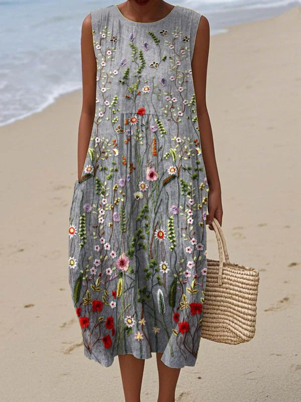 Tazira - Women's Summer Flowy Artistic Print Sleeveless Lightweight Comfortable Dress