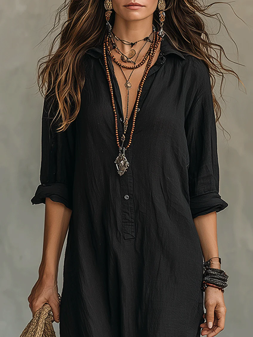 Olyndra - Women's Flowy Button-Down Long Dress Timeless Elegant Style