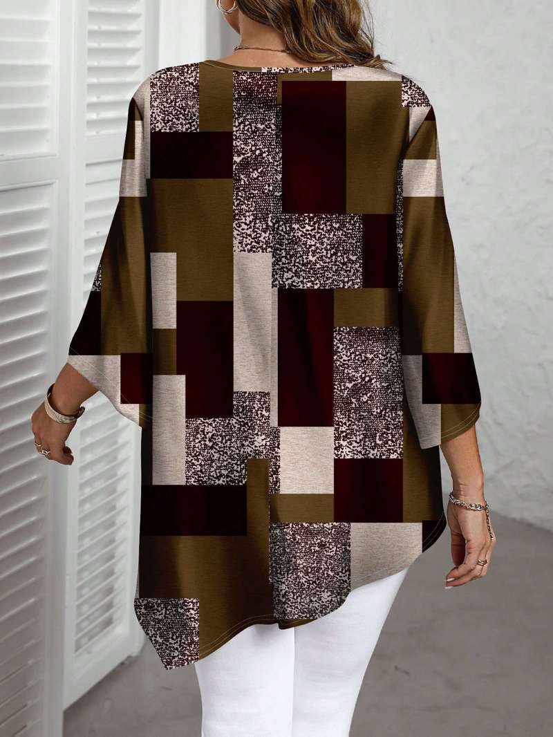 Rhosalivelle - Oversized Checkered Print Blouse