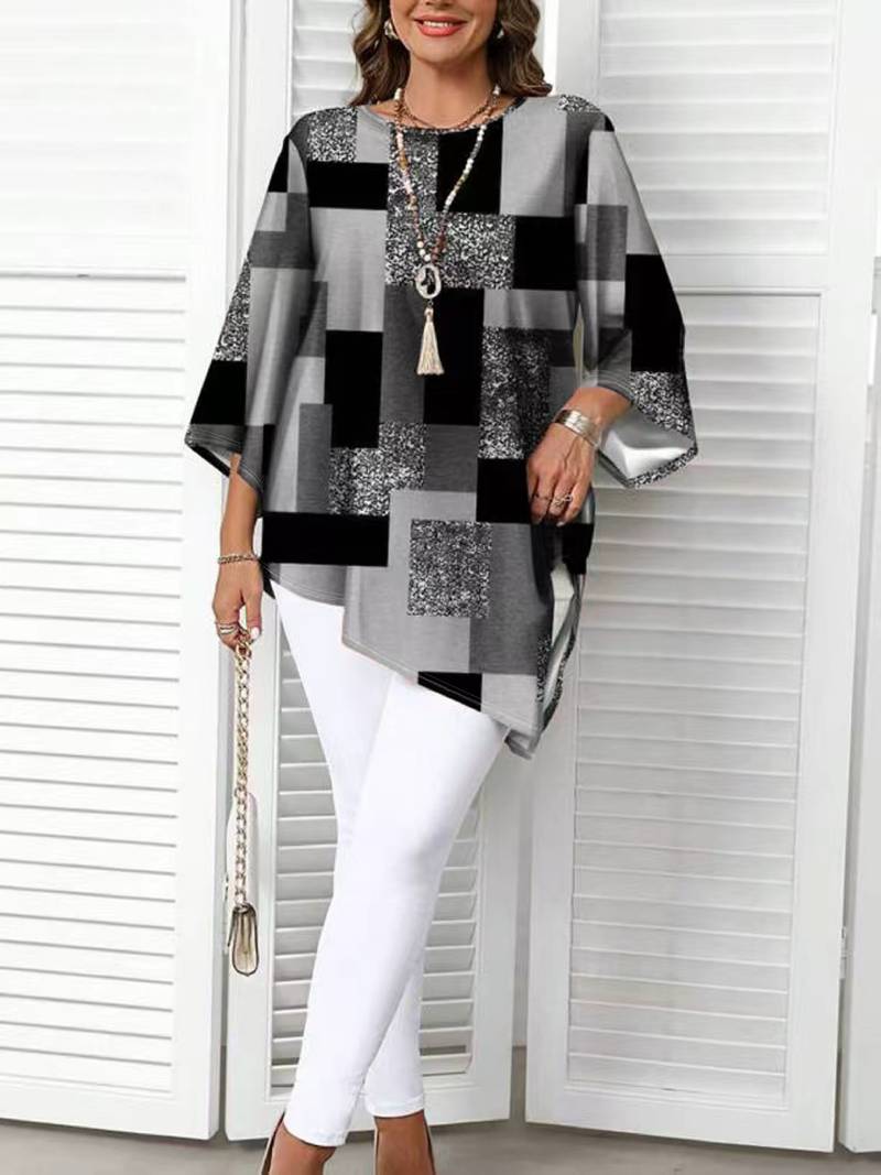 Rhosalivelle - Oversized Checkered Print Blouse