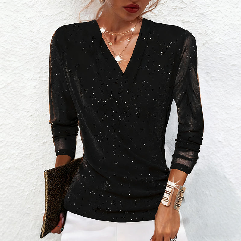 Oralindra - Elegant Wrap Blouse with Long Sleeves