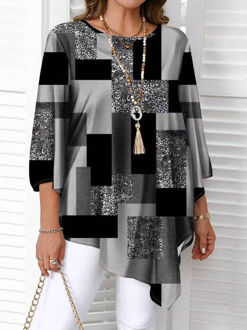 Rhosalivelle - Oversized Checkered Print Blouse