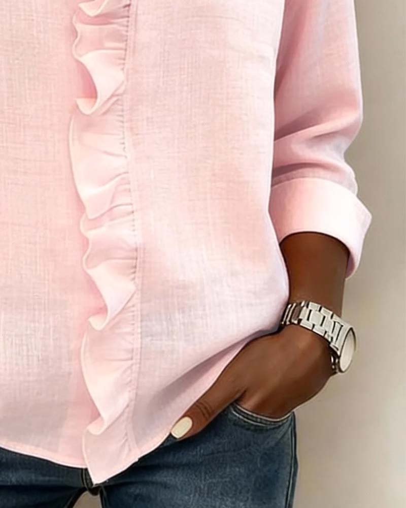 Elissavienne - Elegant Cotton Blouse with Ruffles and V-Neck