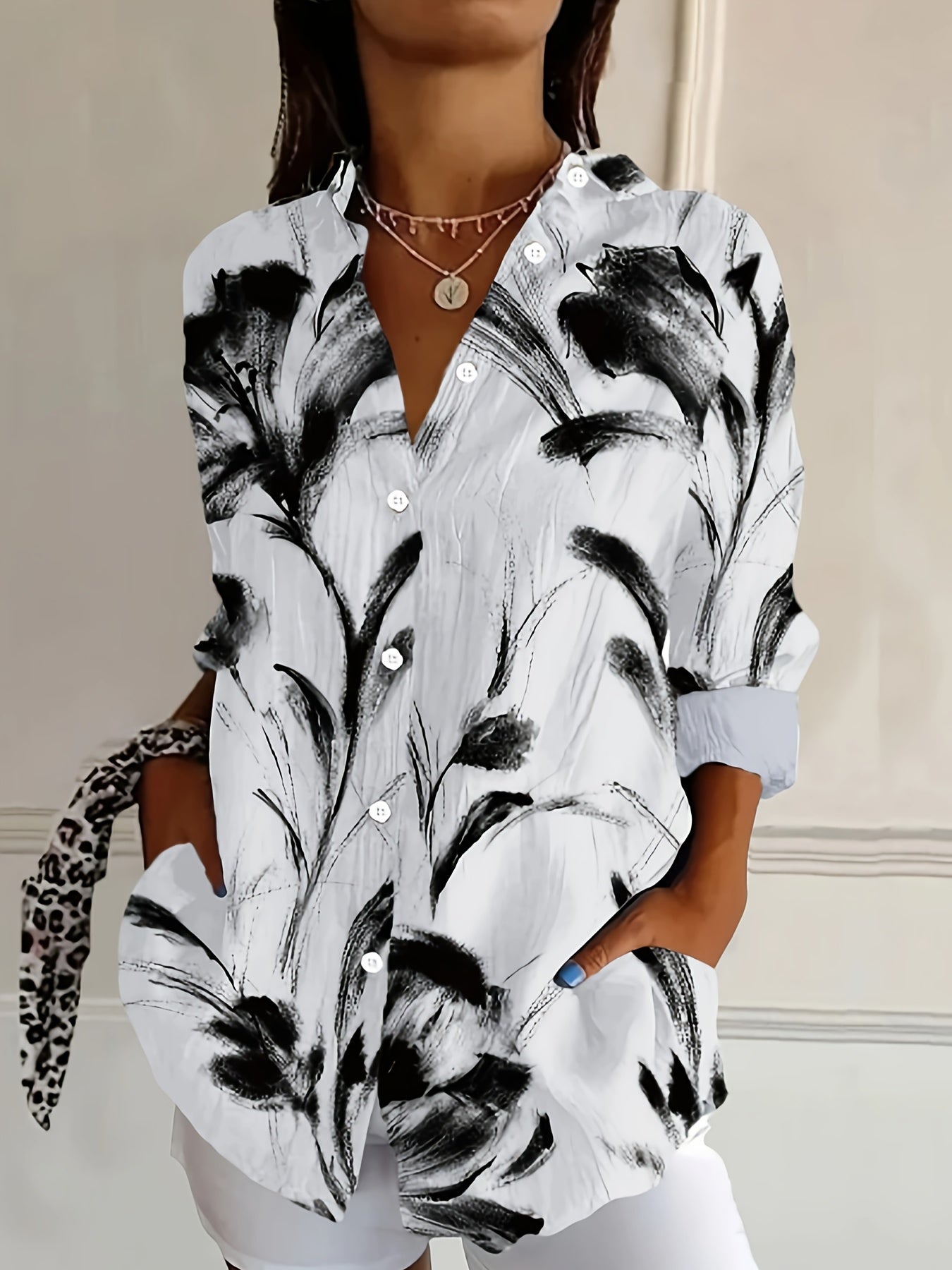 Selavynne - Floral Print Long Sleeve Shirt