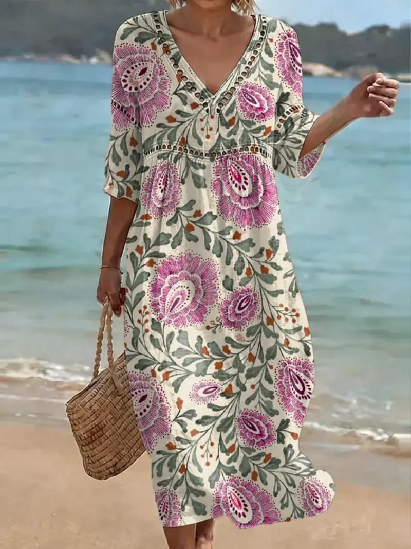 Elina – Dress with V-neck and floral print