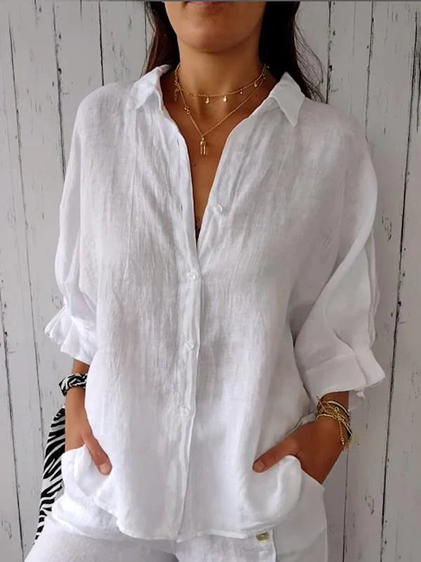 Delphira - Cotton and linen shirt with tie at the back