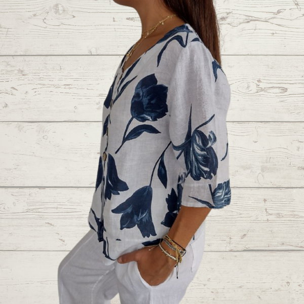 Evorra - Elegant Floral Print Flowy Top