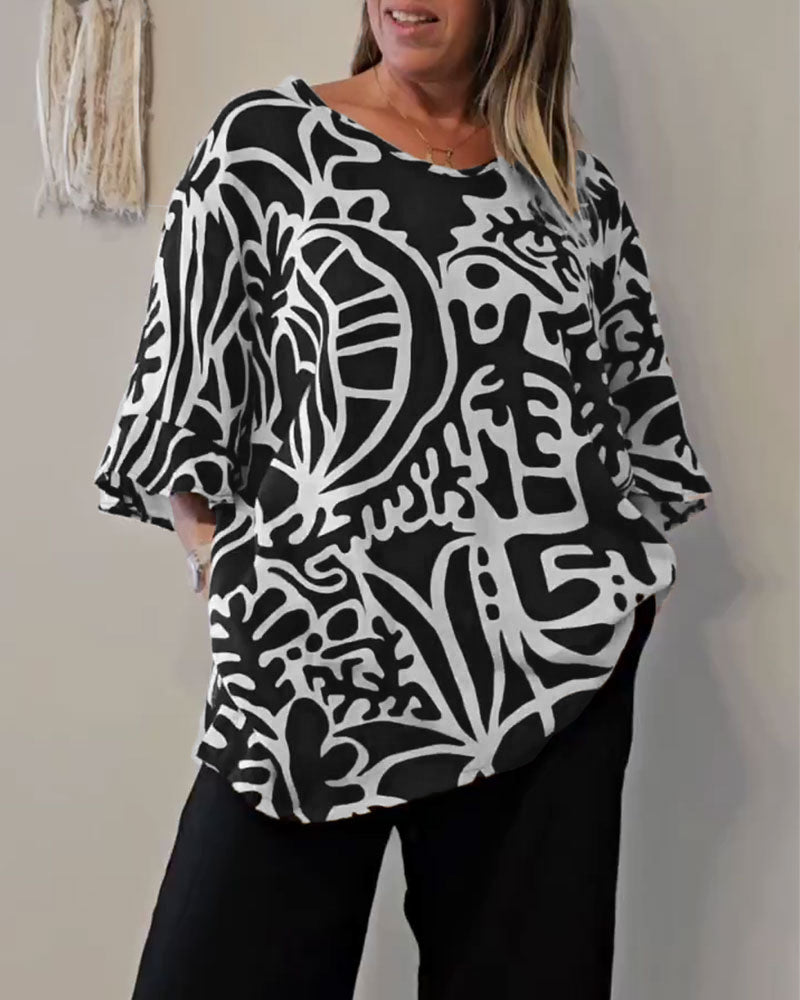 Brynitha - Women's Loose-Fit Abstract Print Top