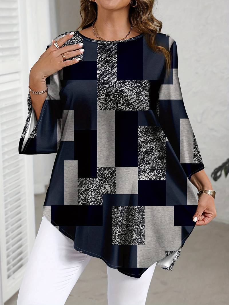 Rhosalivelle - Oversized Checkered Print Blouse