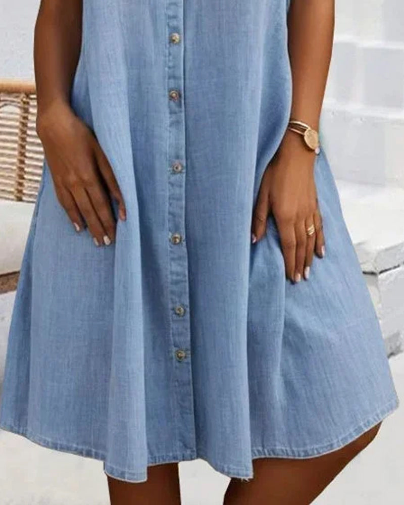 Evelina - Midi Dress with Lapel Collar and Button