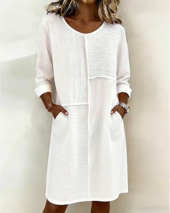 Gaelle - Women's Cotton Linen Textured Flowing Dress Long Sleeves Comfort