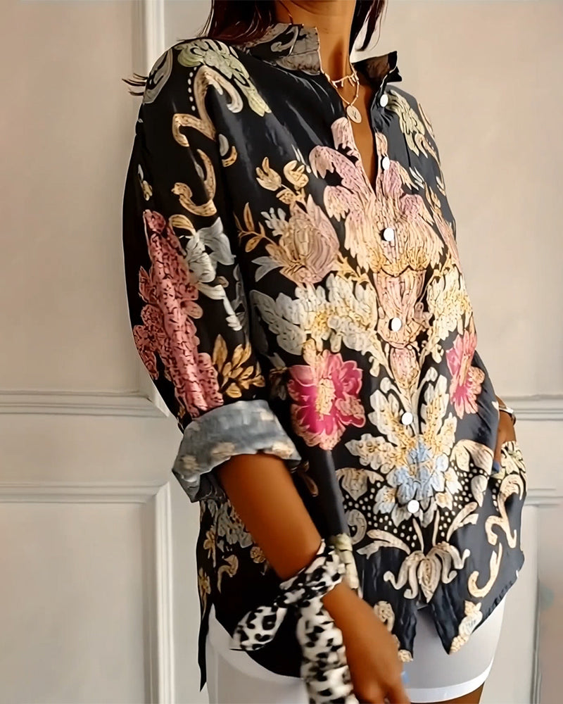 Arelienne - Button-down Shirt with Artistic Patterns