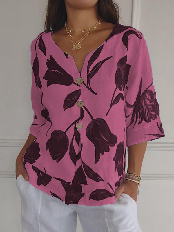 Evorra - Elegant Floral Print Flowy Top