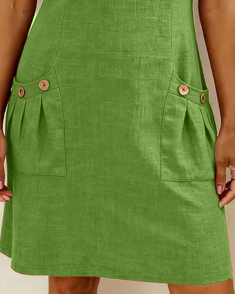 Kovira - Cotton Linen Short Dress with Zipper and Pockets