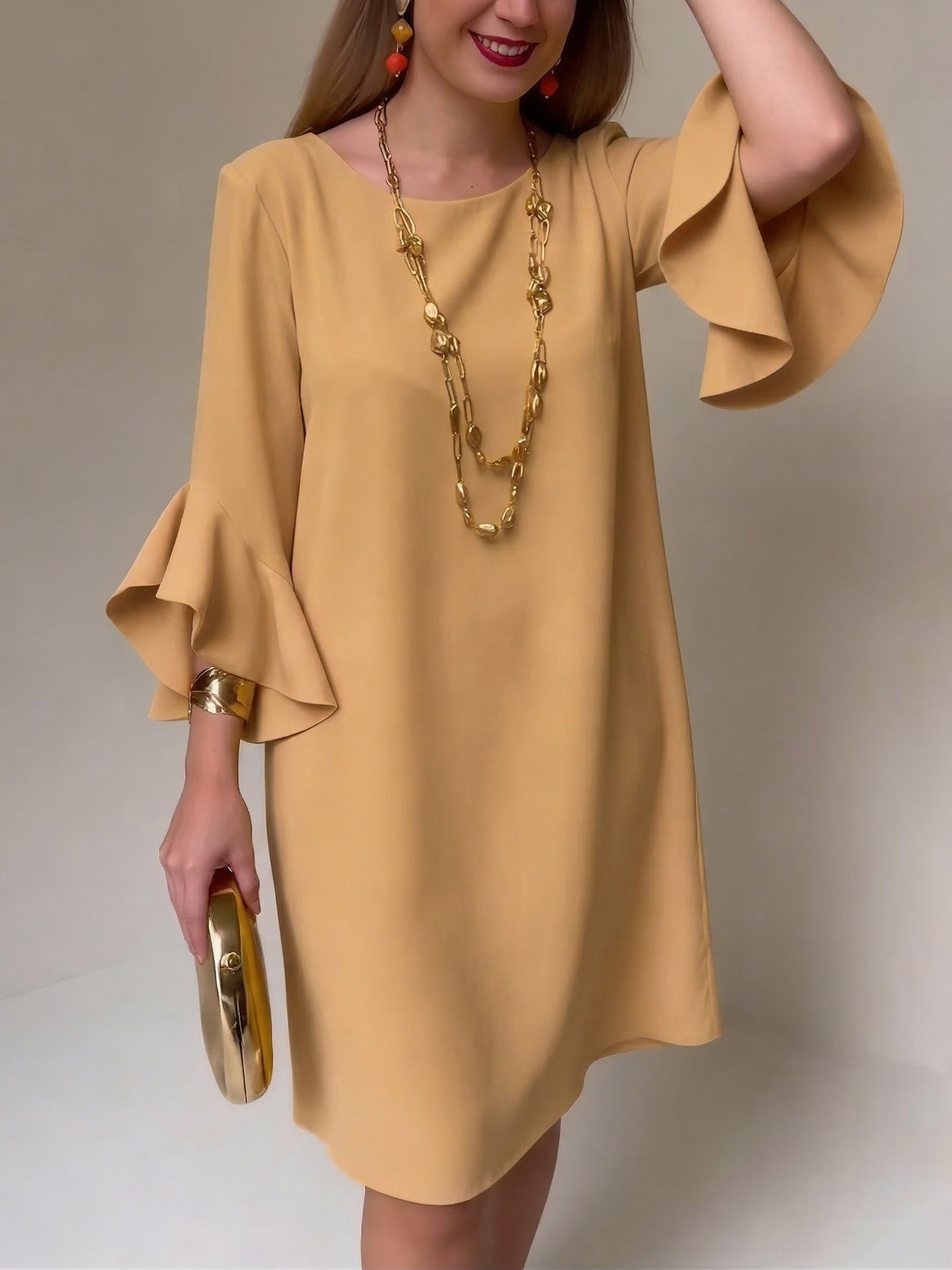 Eryza - Women's Flowy Dress Ruffle Sleeves Comfortable Fit Elegant Style