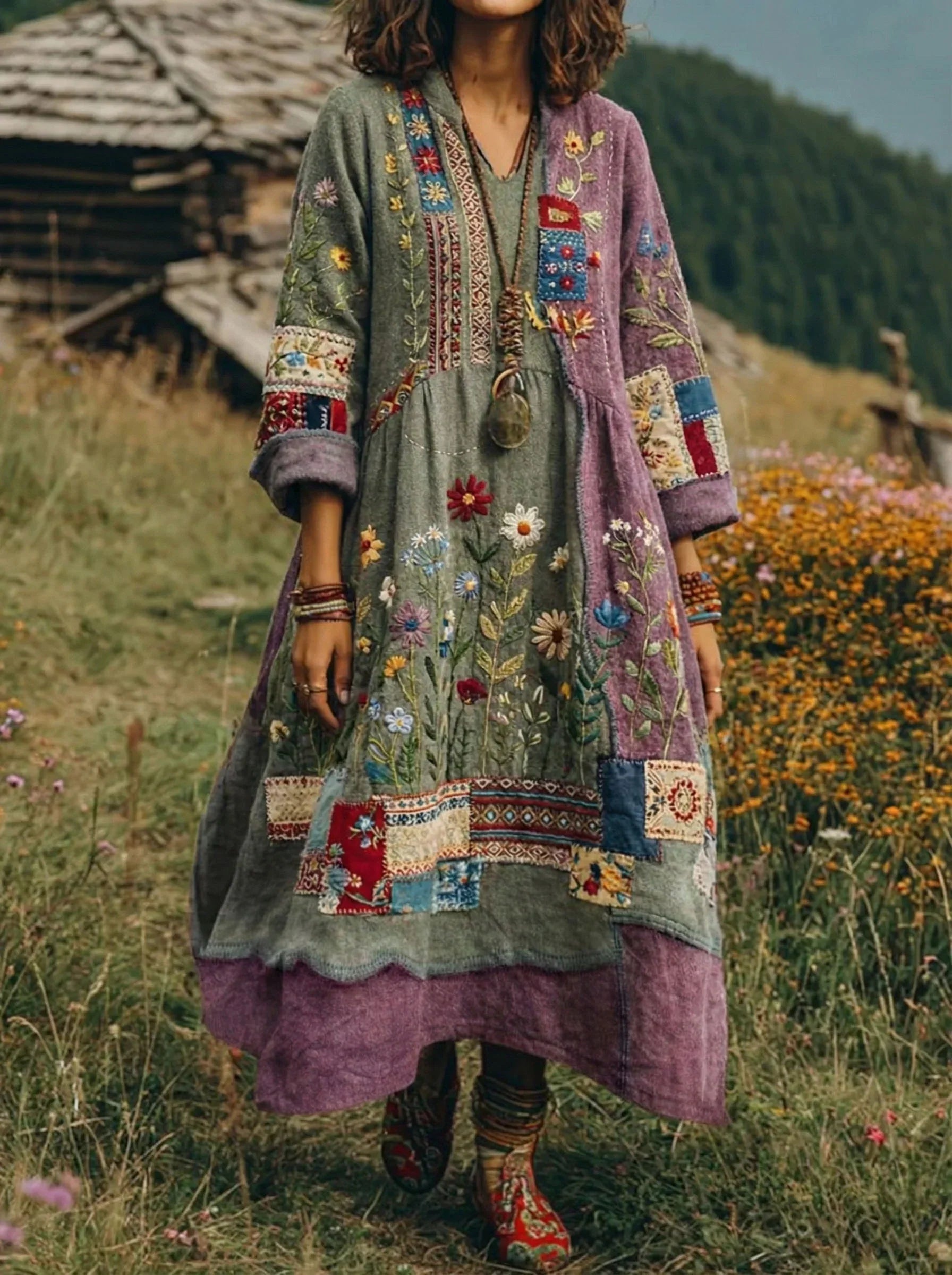 Loxira - Women's Bohemian Patchwork Embroidered Ethnic Style Elegant Dress