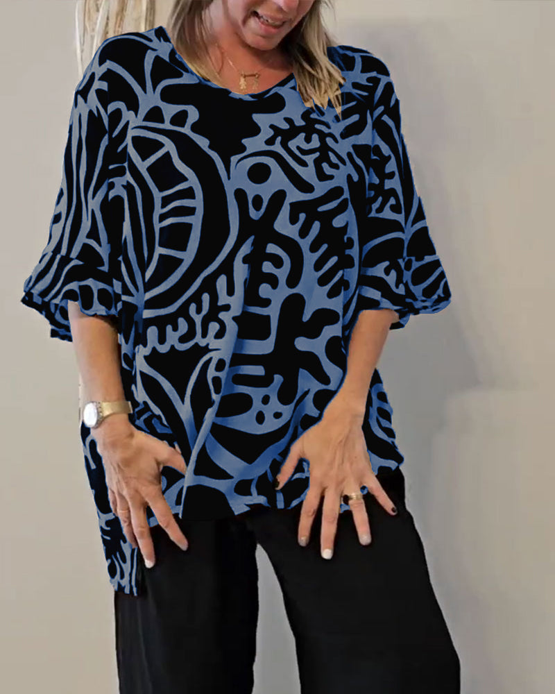 Brynitha - Women's Loose-Fit Abstract Print Top