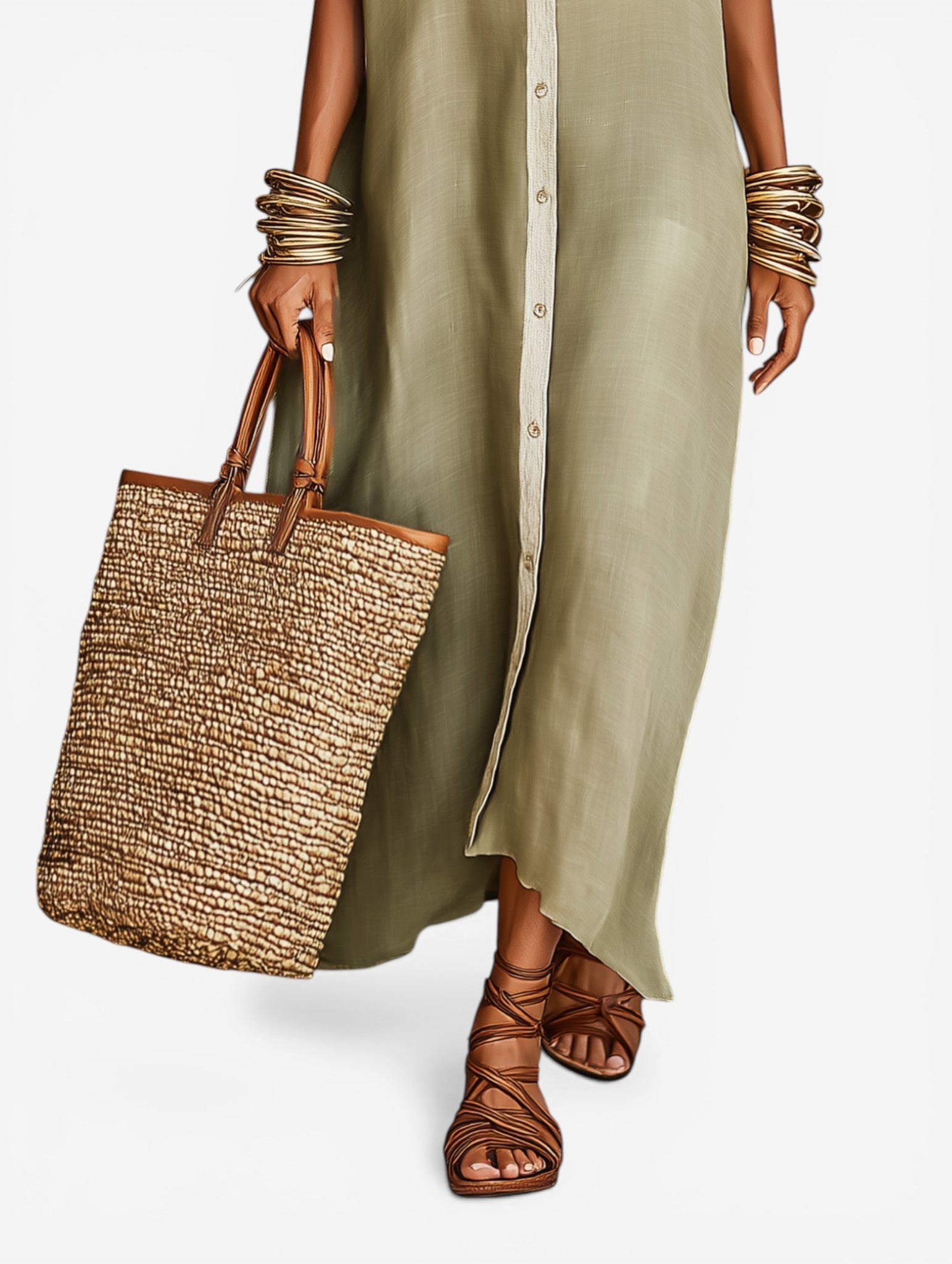 Brivelle - Women's Button-Down Midi Shirt Dress Loose Flowy Elegant