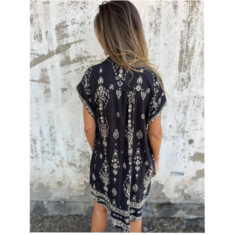 Sylviane - Loose Printed Short Sleeve Dress with Pockets