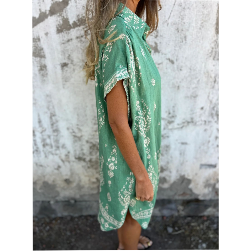 Sylviane - Loose Printed Short Sleeve Dress with Pockets