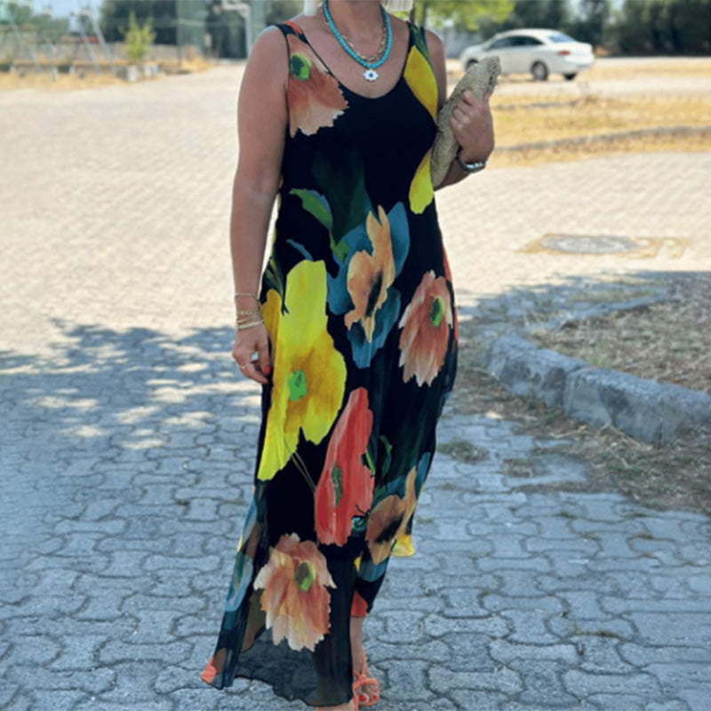 Maren - Sleeveless Flared Dress with Floral Print