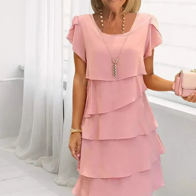 Kiki - Women's Dress with Wavy Cutout and Ruffles
