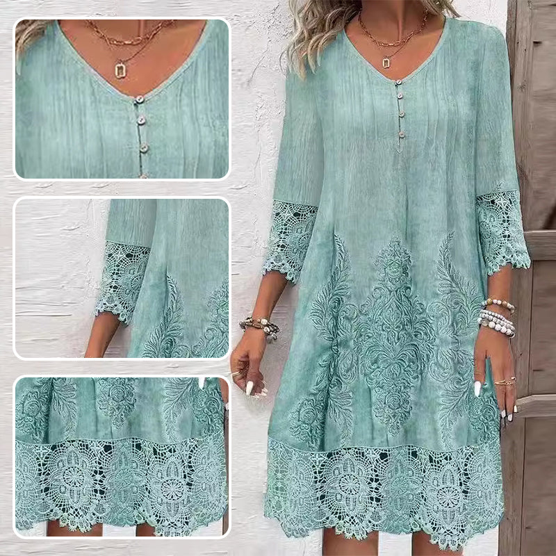 Maia - Women's Elegant Lace Dress with Half Sleeves and V-Neck