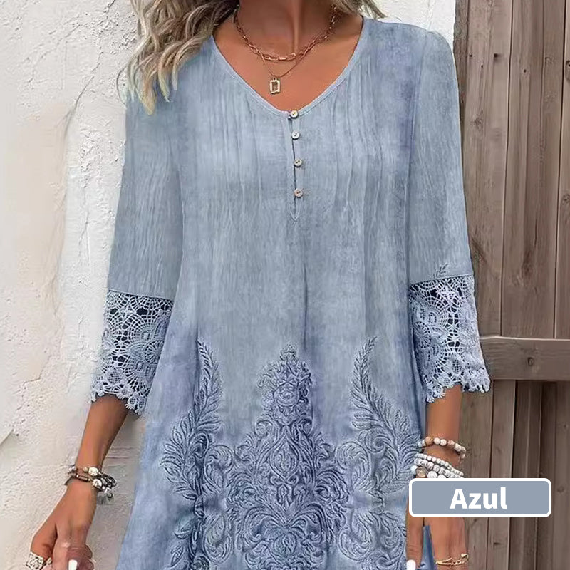 Maia - Women's Elegant Lace Dress with Half Sleeves and V-Neck