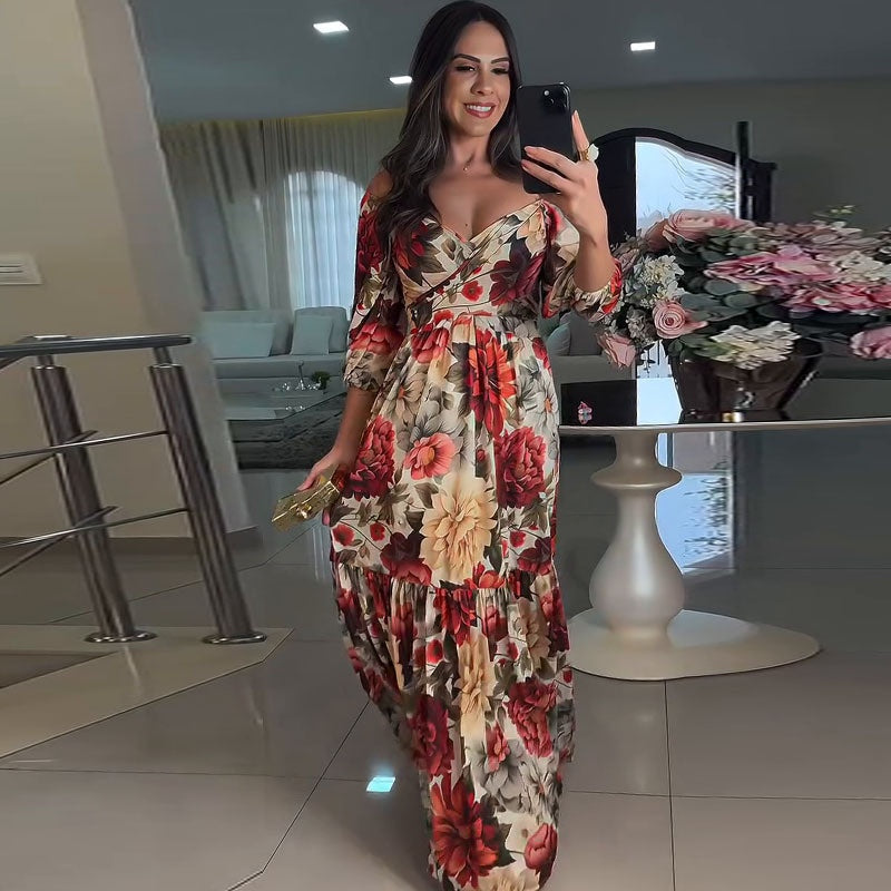 Paulina - Floral Pleated V-Neck Dress