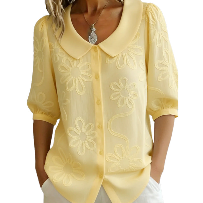 Perina - Retro Style Embroidered Floral Shirt