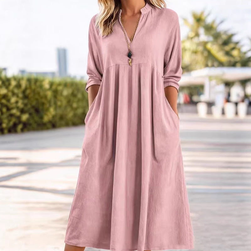 Quivara - Casual V-Neck Empire Waist Midi Dress
